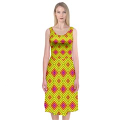 Red Yellow Abstract Midi Sleeveless Dress