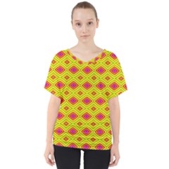 Red Yellow Abstract V-neck Dolman Drape Top by artworkshop