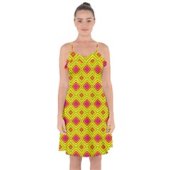 Red Yellow Abstract Ruffle Detail Chiffon Dress by artworkshop