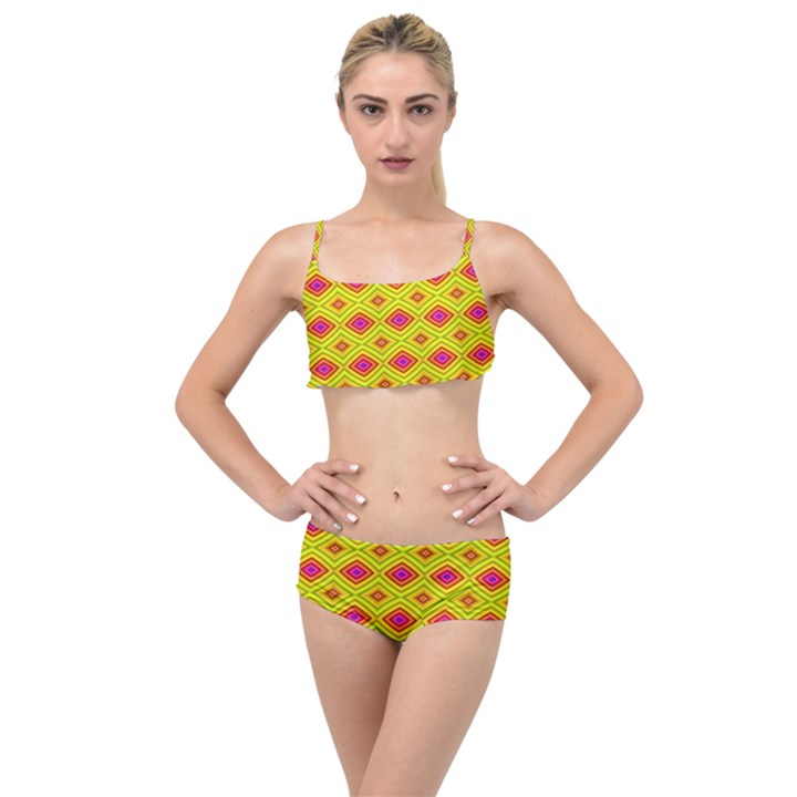 Red Yellow Abstract Layered Top Bikini Set