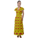 Red Yellow Abstract Flutter Sleeve Maxi Dress View1