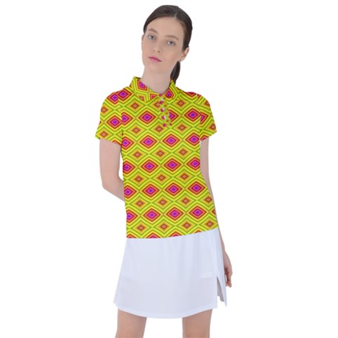 Red Yellow Abstract Women s Polo Tee by artworkshop