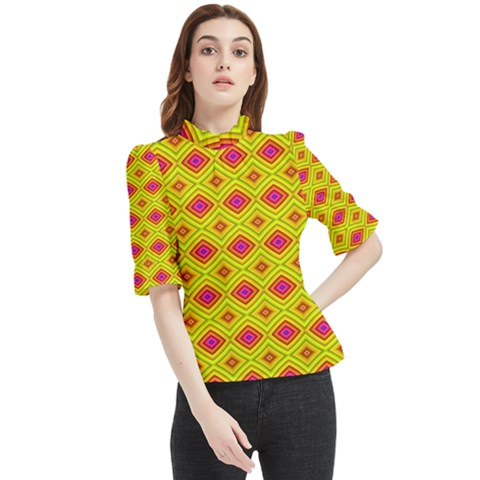 Red Yellow Abstract Frill Neck Blouse by artworkshop