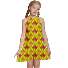 Red Yellow Abstract Kids  Halter Collar Waist Tie Chiffon Dress by artworkshop