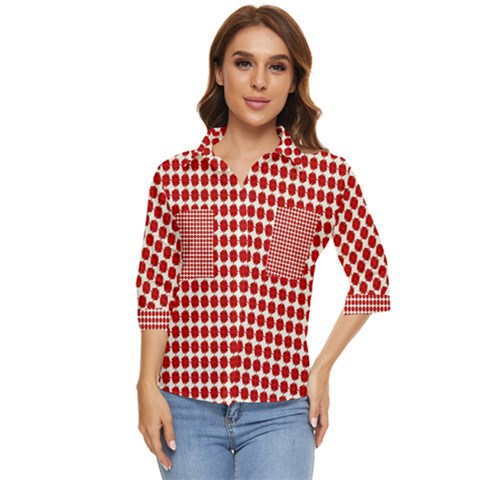 Red Pattern Seamless Texture Background Women s Quarter Sleeve Pocket Shirt by artworkshop