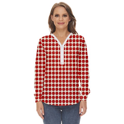 Red Pattern Seamless Texture Background Zip Up Long Sleeve Blouse by artworkshop