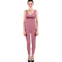 Red Gingham Check One Piece Catsuit by artworkshop