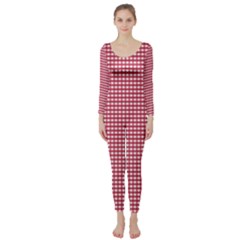 Red Gingham Check Long Sleeve Catsuit by artworkshop