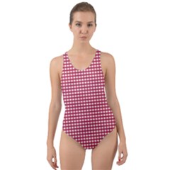 Red Gingham Check Cut-out Back One Piece Swimsuit by artworkshop