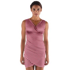 Red Gingham Check Wrap Front Bodycon Dress by artworkshop