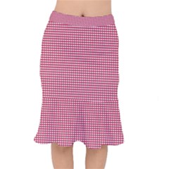 Red Gingham Check Short Mermaid Skirt by artworkshop