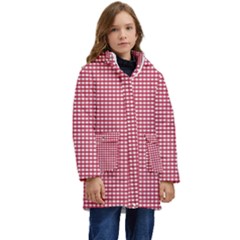 Red Gingham Check Kid s Hooded Longline Puffer Jacket by artworkshop