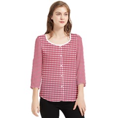 Red Gingham Check Chiffon Quarter Sleeve Blouse by artworkshop