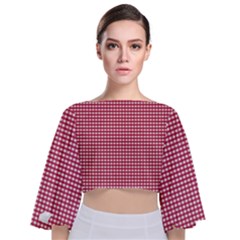 Red Gingham Check Tie Back Butterfly Sleeve Chiffon Top by artworkshop