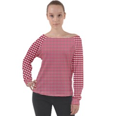 Red Gingham Check Off Shoulder Long Sleeve Velour Top by artworkshop