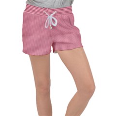 Red Gingham Check Velour Lounge Shorts by artworkshop