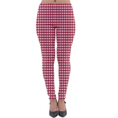 Red Gingham Check Lightweight Velour Leggings by artworkshop