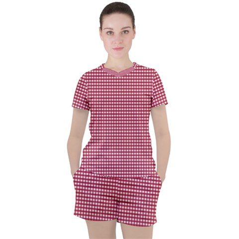 Red Gingham Check Women s Tee And Shorts Set by artworkshop