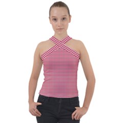 Red Gingham Check Cross Neck Velour Top by artworkshop