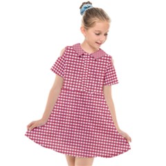 Red Gingham Check Kids  Short Sleeve Shirt Dress by artworkshop