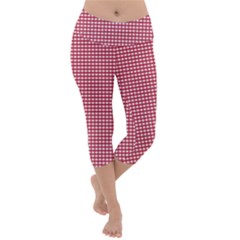 Red Gingham Check Lightweight Velour Capri Yoga Leggings by artworkshop