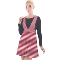 Red Gingham Check Plunge Pinafore Velour Dress by artworkshop