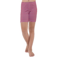 Red Gingham Check Kids  Lightweight Velour Capri Yoga Leggings by artworkshop