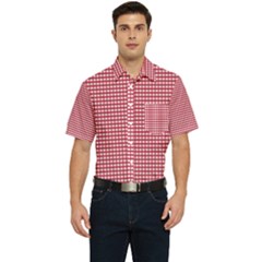 Red Gingham Check Men s Short Sleeve Pocket Shirt  by artworkshop