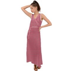 Red Gingham Check V-neck Chiffon Maxi Dress by artworkshop