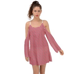 Red Gingham Check Kimono Sleeves Boho Dress by artworkshop