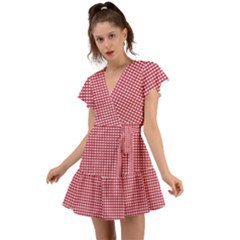 Red Gingham Check Flutter Sleeve Wrap Dress by artworkshop