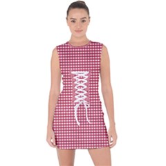 Red Gingham Check Lace Up Front Bodycon Dress by artworkshop