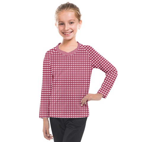 Red Gingham Check Kids  Long Mesh Tee by artworkshop