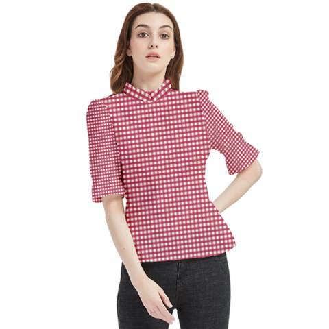 Red Gingham Check Frill Neck Blouse by artworkshop