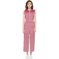 Red Gingham Check Women s Frill Top Chiffon Jumpsuit by artworkshop