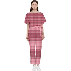 Red Gingham Check Batwing Lightweight Chiffon Jumpsuit by artworkshop