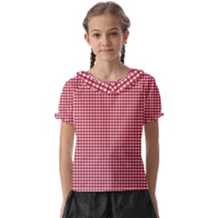 Red Gingham Check Kids  Frill Chiffon Blouse by artworkshop