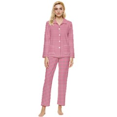 Red Gingham Check Womens  Long Sleeve Velvet Pocket Pajamas Set by artworkshop