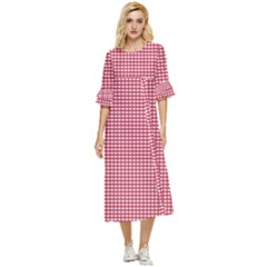 Red Gingham Check Double Cuff Midi Dress by artworkshop