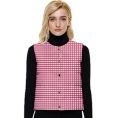 Red Gingham Check Women s Short Button Up Puffer Vest by artworkshop