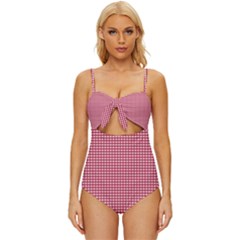 Red Gingham Check Knot Front One-piece Swimsuit