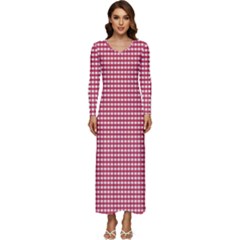 Red Gingham Check Long Sleeve Velour Longline Maxi Dress by artworkshop