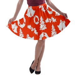 Orange  Card Christmas December A-line Skater Skirt by artworkshop