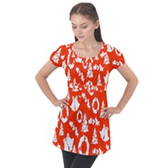 Orange  Card Christmas December Puff Sleeve Tunic Top by artworkshop