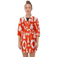 Orange  Card Christmas December Half Sleeve Chiffon Kimono by artworkshop