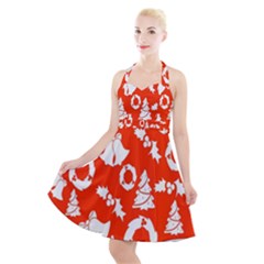 Orange  Card Christmas December Halter Party Swing Dress  by artworkshop