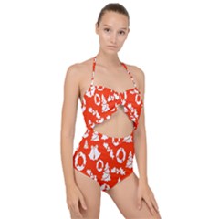 Orange  Card Christmas December Scallop Top Cut Out Swimsuit by artworkshop