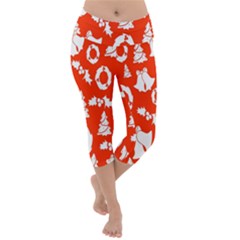 Orange  Card Christmas December Lightweight Velour Capri Yoga Leggings by artworkshop