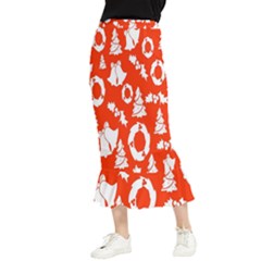 Orange  Card Christmas December Maxi Fishtail Chiffon Skirt