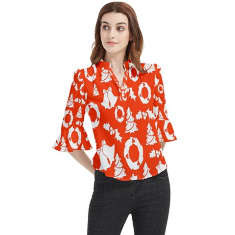 Orange  Card Christmas December Loose Horn Sleeve Chiffon Blouse by artworkshop